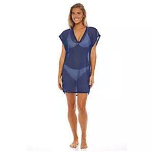NEW Jordan Taylor Beachwear 2-tone Swim Cover-up Ruched Side Tunic Size M